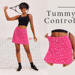 Ekouaer Skort Golf Skirts for Women Tennis Athletic Skirt Inner Shorts Pocket Floral Running Workout Sports Skorts,Hot Pink Print Medium