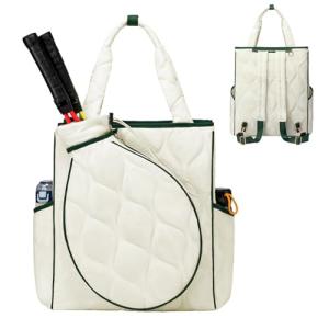 CCGTIOR 2-in-1 Tennis Tote Bag & Tennis Racket Backpack – Extra-Large Quilted Pickleball Racquet Bags, Water-Resistant & Lightweight for Men & Women (White)
