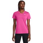 Under Armour Womens Tech Short Sleeve V Neck, (652) Rebel Pink / / White, Medium