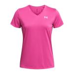 Under Armour Womens Tech Short Sleeve V Neck, (652) Rebel Pink / / White, Medium