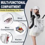 Tennis Bag Tennis Backpack for Women Men Holds 2 Rackets with Shoe Compartment, Large Pickleball Backpack Hold Tennis Racket, Pickleball Paddles, Badminton Racquet, Balls and Other Accessories
