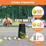 ZUKNC Lightweight Tennis Ball Hopper – Holds 50+ Tennis Balls or 40+ Pickleballs | Durable & Portable Adjustable Tennis Ball Picker | Great for Hard Court, Clay, Grass, Car Trunk (Orange)