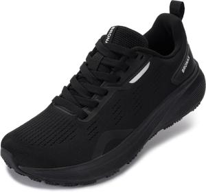 BRONAX Wide Tennis Shoes for Women Lace up Round Toe Comfortable Stylish Size 8w Athletic Gym Lightweight Sneakers Female Training All Black 39