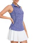 UPF 50+ Sleeveless Golf Shirts for Women with Collar - Moisture Wicking Tennis Top Athletic Polo Tank Tops for Golf, Tennis Blue