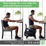 Gaiam 610-6002RTL Balance Ball Chair - Classic Yoga Ball Chair with 52cm Stability Ball, Pump & Exercise Guide for Home or Office, Black