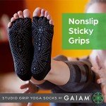 Gaiam Grippy Studio Yoga Socks for Extra Grip in Standard or Hot Yoga, Barre, Pilates, Ballet or at Home for Added Balance and Stability, Black, Small-Medium