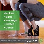 Gaiam Grippy Studio Yoga Socks for Extra Grip in Standard or Hot Yoga, Barre, Pilates, Ballet or at Home for Added Balance and Stability, Black, Small-Medium