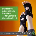 Gaiam Grippy Studio Yoga Socks for Extra Grip in Standard or Hot Yoga, Barre, Pilates, Ballet or at Home for Added Balance and Stability, Black, Small-Medium