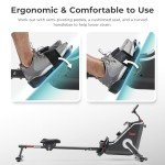 Sunny Health & Fitness Smart Compact Magnetic Rowing Machine with Stainless Steel Slide Rail – Magnetic Resistance Rower for Low-Impact Full-Body Workouts and Users up to 300 LB - SF-RW523043