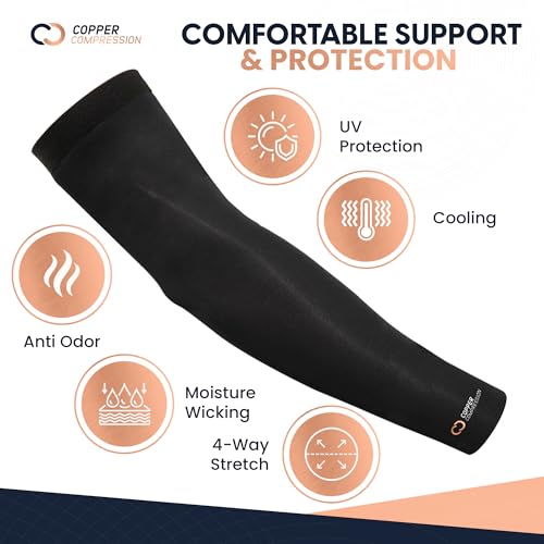 Black Copper Compression Full Arm Sleeve for Fitness