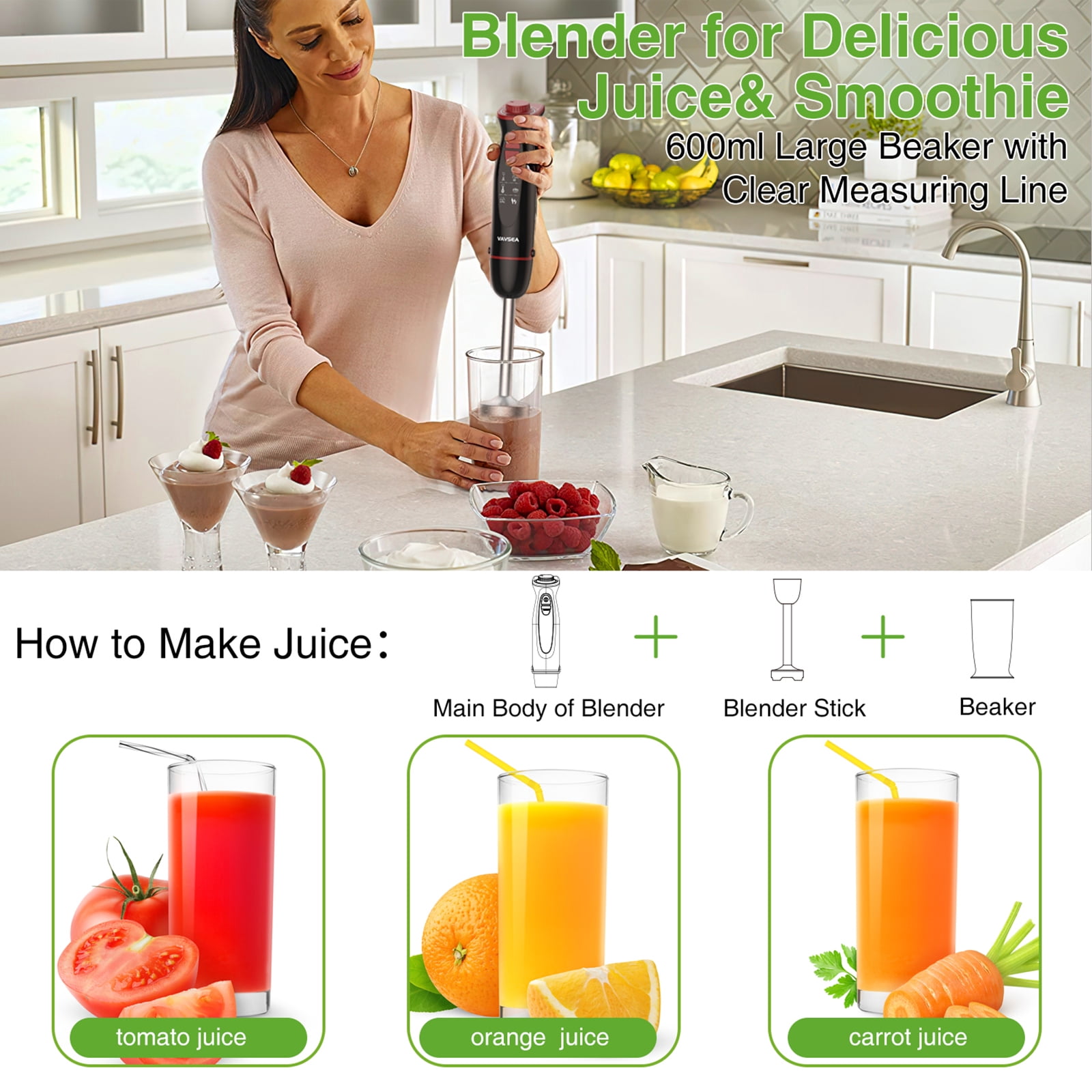 Vavsea 12-Speed Handheld Blender with Accessories