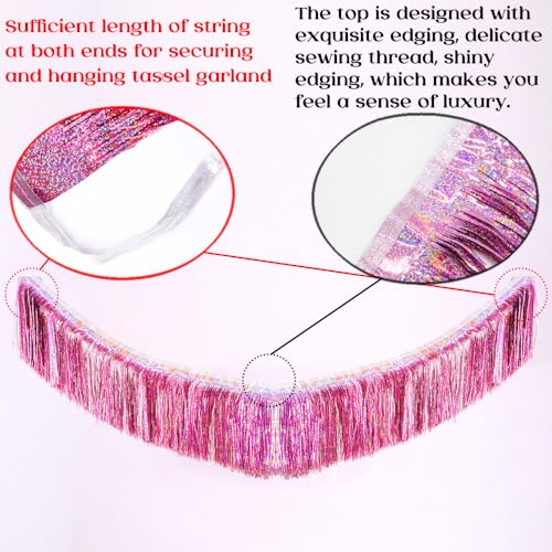 Pink Glitter Fringe Garland for Party Decorations, 2 Pack