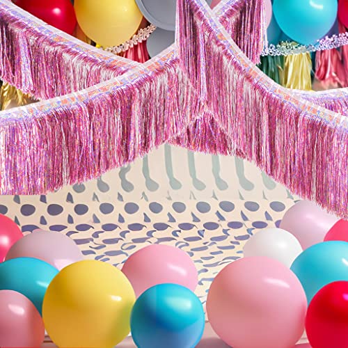 Pink Glitter Fringe Garland for Party Decorations, 2 Pack