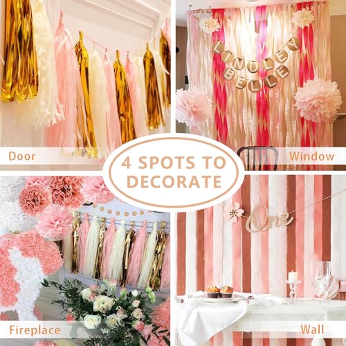 4 Rolls Rose Gold/Pink/Dusty Pink Crepe Paper Streamers