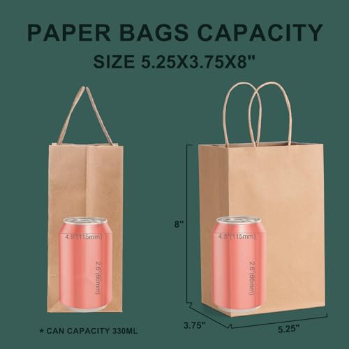 Brown Kraft Gift Bags Handles 5.25x3.75x8" 50Pcs