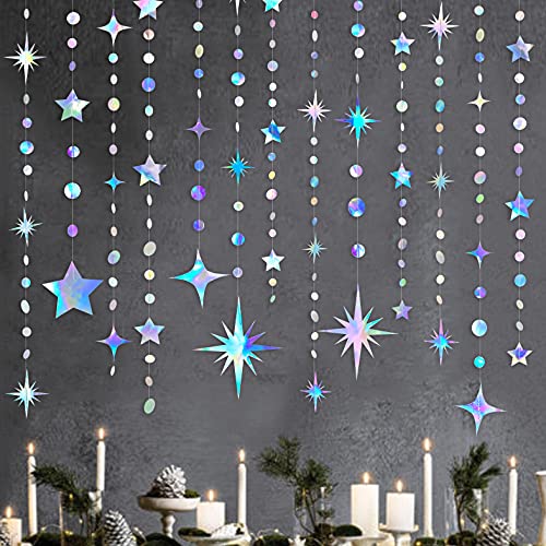 Iridescent Star Circle Dot Garland, Metallic Decor Set