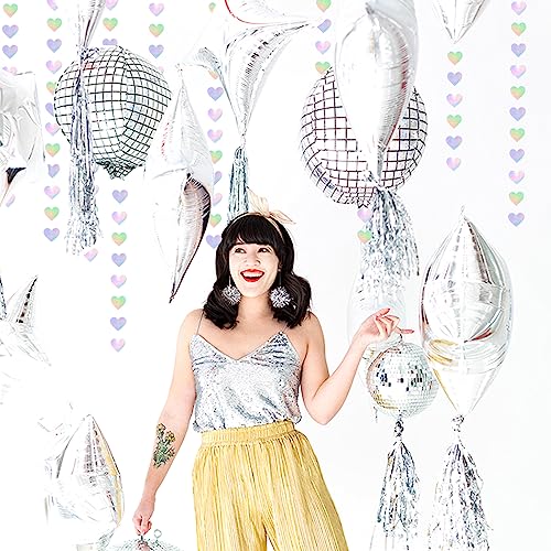 52ft Iridescent Disco Heart Garland, Party Decorations Set