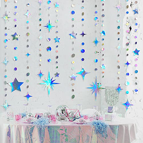 Iridescent Star Circle Dot Garland, Metallic Decor Set