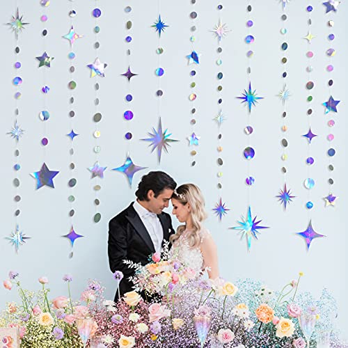 Iridescent Star Circle Dot Garland, Metallic Decor Set