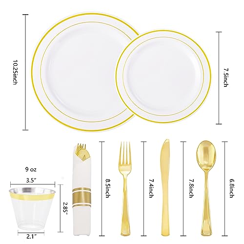 350PC Gold Plastic Party Set - Plates, Silverware, Cups