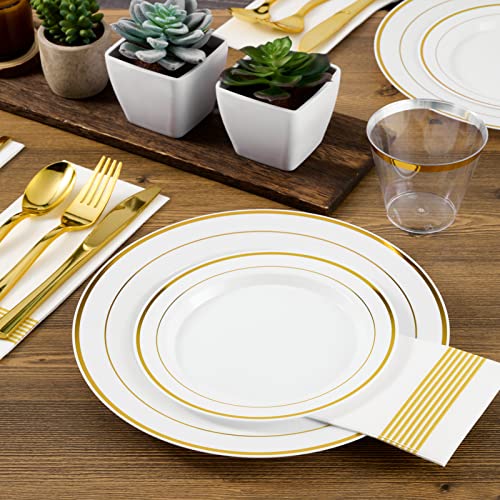 102Pcs Gold Plastic Plates with Elegant Gold Rim