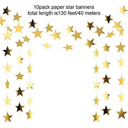 Gold Glitter Star Garland Banner, 130 feet, Party Decor