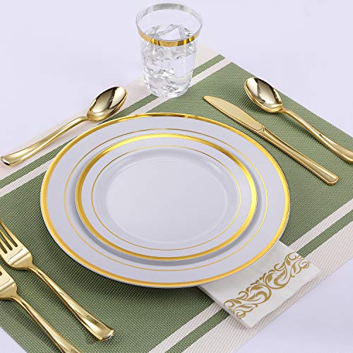 102Pcs Gold Plastic Plates with Elegant Gold Rim