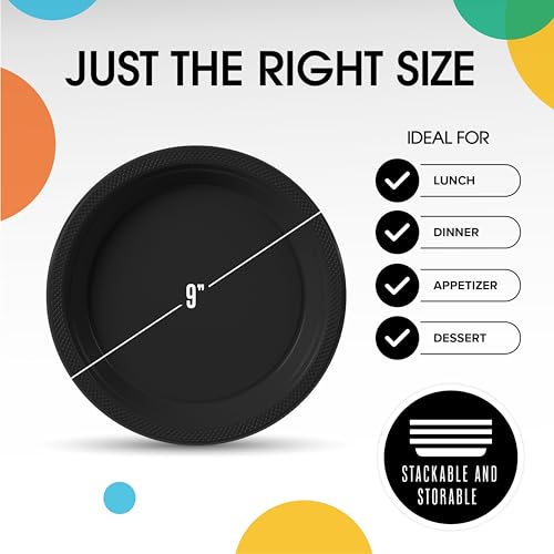 100 Count Black Disposable 9 Inch Dinner Plates