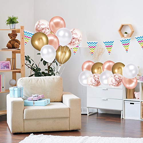 60 Pack Rose Gold Confetti Latex Balloons