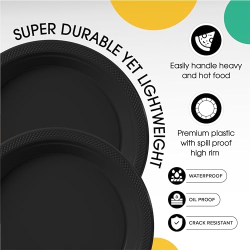 100 Count Black Disposable 9 Inch Dinner Plates