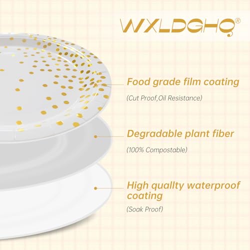 White & Gold Dessert Plates & Napkins Set,105 PCS