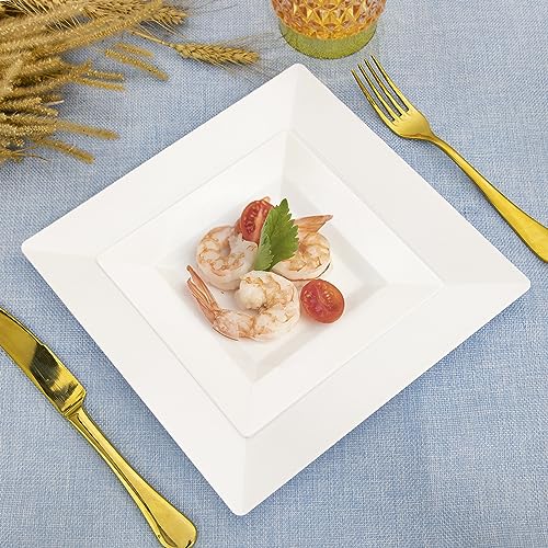 100-Piece White Square Disposable Plastic Party Plate Combo