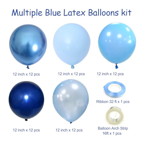 Blue Balloon Variety Pack for Party Decoration, 60Pcs