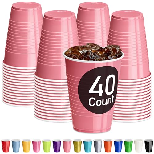Light Pink Plastic Cups, 12 oz, Reusable (40)
