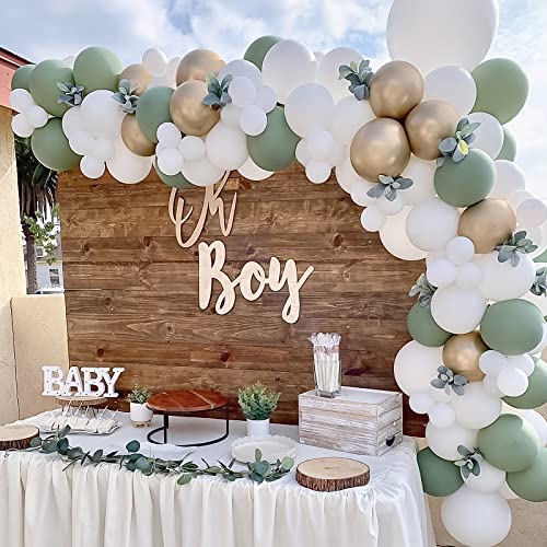 65Pcs Sage Green Gold Confetti Balloons Kit for Parties