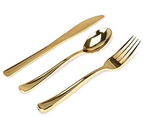 Gold Plastic Silverware Set - 160 Disposable Utensils