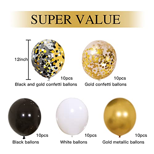 Black Gold Confetti Balloons 50 pack for Party Decor