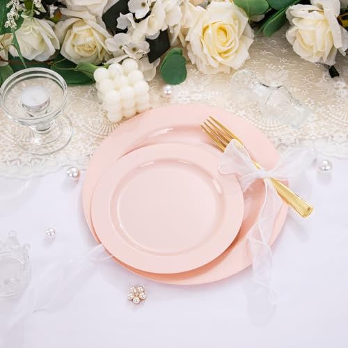 60PCS Pink Flowercat Plastic Plates for Party/Wedding/Mother's Day