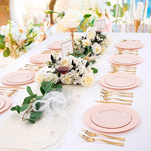 60PCS Pink Flowercat Plastic Plates for Party/Wedding/Mother's Day
