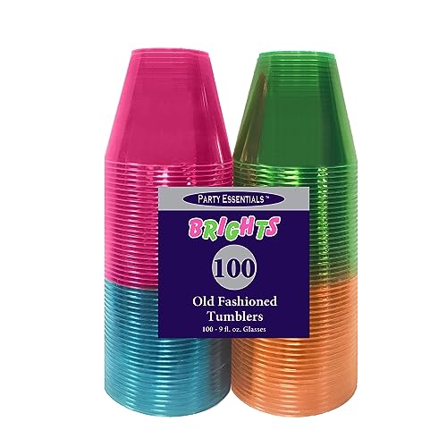 Assorted Neon Plastic Cups, 100-Count for Party Essentials