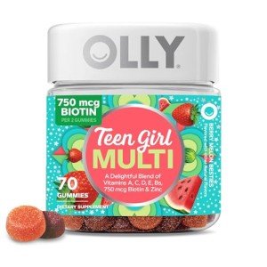 Olly Teen Girl Multi Gummy, Healthy Skin and Immune Support, 15 Essential Vitamins, Biotin, Zinc, Calcium, Chewable Multivitamin, Berry Melon, 35 Day Supply, 70 Count