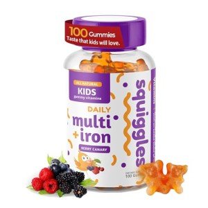 Squiggles Kids Multivitamin + Iron Gummies - Low Sugar Gummy Vitamins with Iron Supplements for Kids - Broad Spectrum of Vitamins and Minerals, Chewy, Yummy Berry Flavor (100 Count)