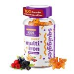 Squiggles Kids Multivitamin + Iron Gummies - Low Sugar Gummy Vitamins with Iron Supplements for Kids - Broad Spectrum of Vitamins and Minerals, Chewy, Yummy Berry Flavor (100 Count)