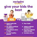 Squiggles Kids Multivitamin + Iron Gummies - Low Sugar Gummy Vitamins with Iron Supplements for Kids - Broad Spectrum of Vitamins and Minerals, Chewy, Yummy Berry Flavor (100 Count)