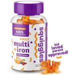 Squiggles Kids Multivitamin + Iron Gummies - Low Sugar Gummy Vitamins with Iron Supplements for Kids - Broad Spectrum of Vitamins and Minerals, Chewy, Yummy Berry Flavor (100 Count)