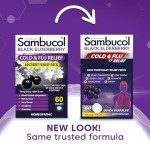 Sambucol Cold and Flu Relief Tablets - Homeopathic Cold Medicine, Cold Remedy for Adults, Black Elderberry for Colds, Zinc Cold Remedy - 60 Count