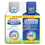 Mucinex Fast-Max Cold and Flu & Nightshift Severe Cold and Flu Medicine for Adults, Over-the-Counter Medication Combo Pack for Sore Throat Relief, Decongestant, Cough & Cold Medicines, 2 x 6 Fl Oz