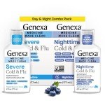Genexa Clean Cold & Flu Daytime + Nighttime Severe Relief, Dye Free, 0% Artificial Additives, Acetaminophen Fever Reducer, Cough Suppressant, Antihistamine, Organic Blueberry Flavor, 12 fl oz (2 pack)