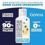 Genexa Clean Cold & Flu Daytime + Nighttime Severe Relief, Dye Free, 0% Artificial Additives, Acetaminophen Fever Reducer, Cough Suppressant, Antihistamine, Organic Blueberry Flavor, 12 fl oz (2 pack)