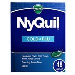 VICKS NyQuil Cold & Flu Relief Over-the-Counter Medicine, Powerful Multi-Symptom Nighttime Relief for Headache, Fever, Sore Throat, Minor Aches & Pains, Sneezing, Runny Nose, and Cough, 48 LiquiCaps